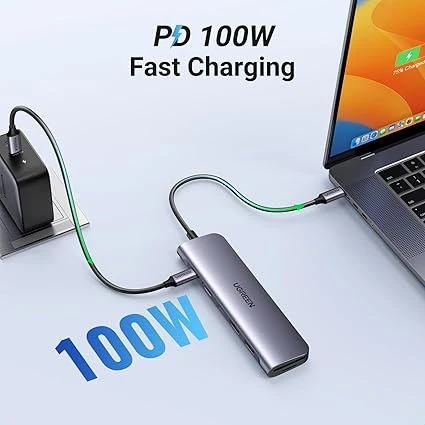 USB C Hub 3.0, CRTEPST 7 in 2 Multiport Hub Adapter with 1 USB 3.0/100W PD Charging Hub and 4 USB 2.0 Compatible with MacBook Air/Pro, iPad Pro, Windows