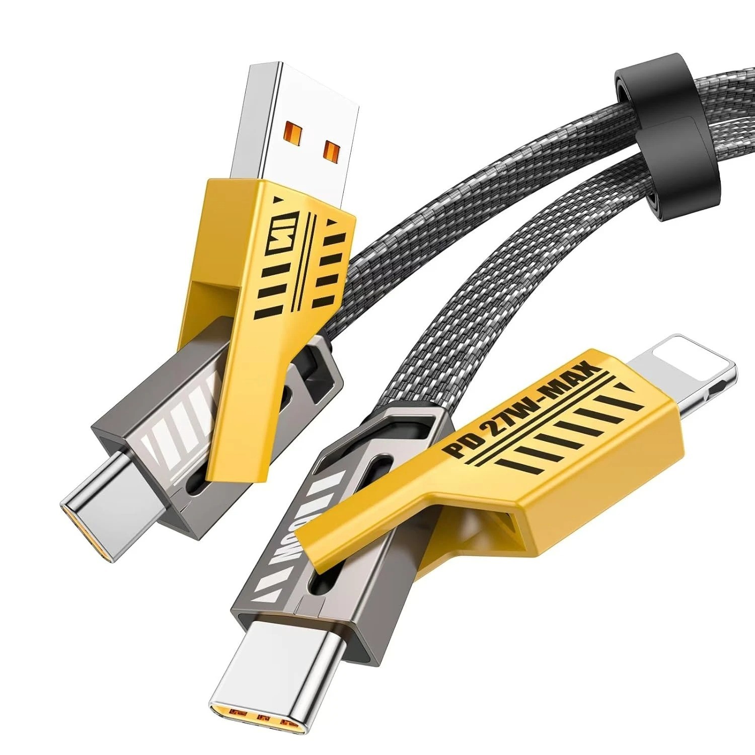 كيبل شحن متعدد 4 في 1 – بطول 1.2 متر، USB A / USB C إلى Type-C، دعم 65W / PD 27W