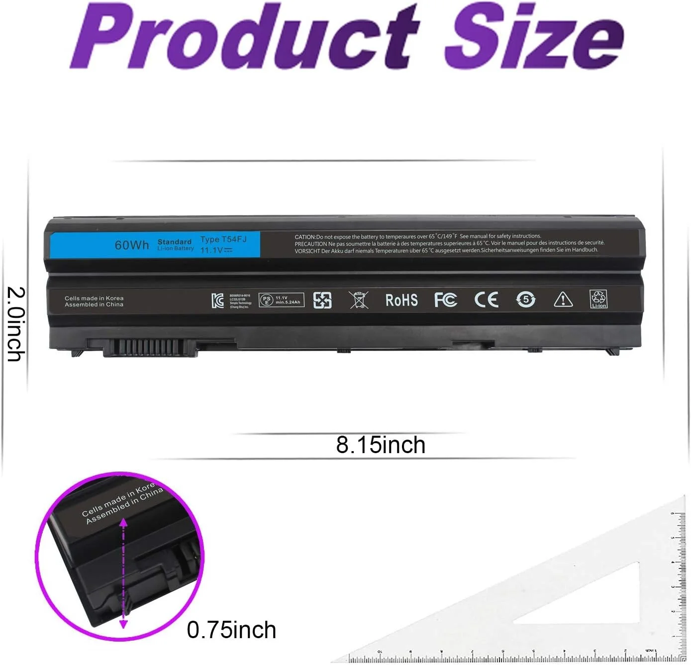 بطارية Dell T54FJ 60Wh – متوافقة مع Latitude E5430 / E6430 / E6530 وسلسلة Inspiron
