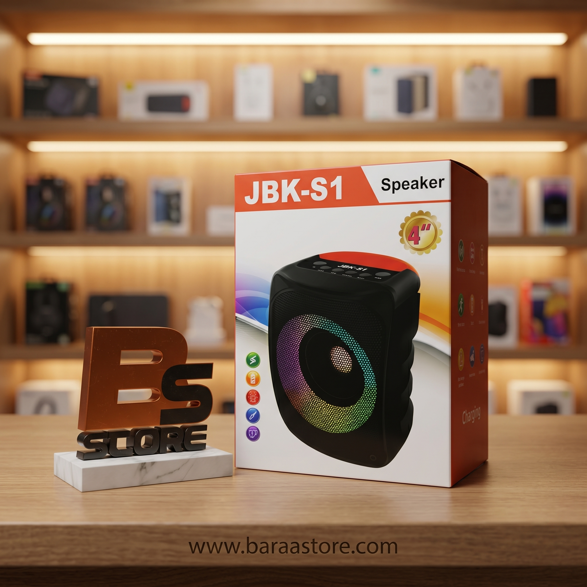 مكبر صوت محمول JBK-S1 مقاس 4 بوصة بإضاءة LED تفاعلية